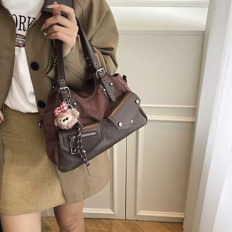 批发休闲大容量包包女手提包2025新款简约麂皮绒托特包秋冬斜挎包