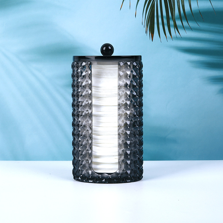 半透明化妆收纳盒 黑色钻石纹化妆品 口红架卸妆棉美妆组合收纳盒