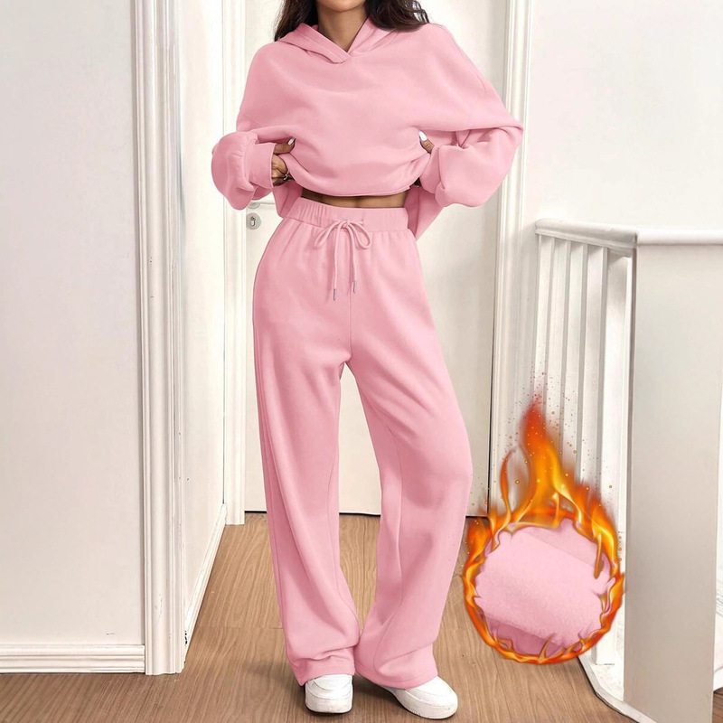 European and American Amazon Cross-Border 2-Piece Set of Women's Casual Warm-Lined Hoodies and Casual Pants Autumn and Winter Sports Suits European and American Amazon Cross-Border 2-Piece Set of Women's Casual Warm-Lined Hoodies and Casual Pants Autumn and Winter Sports Suits
