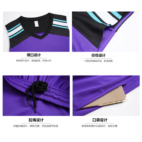 American basketball uniform set men's basketball uniform customization blue basketball uniform summer boys quick-drying polyester jersey