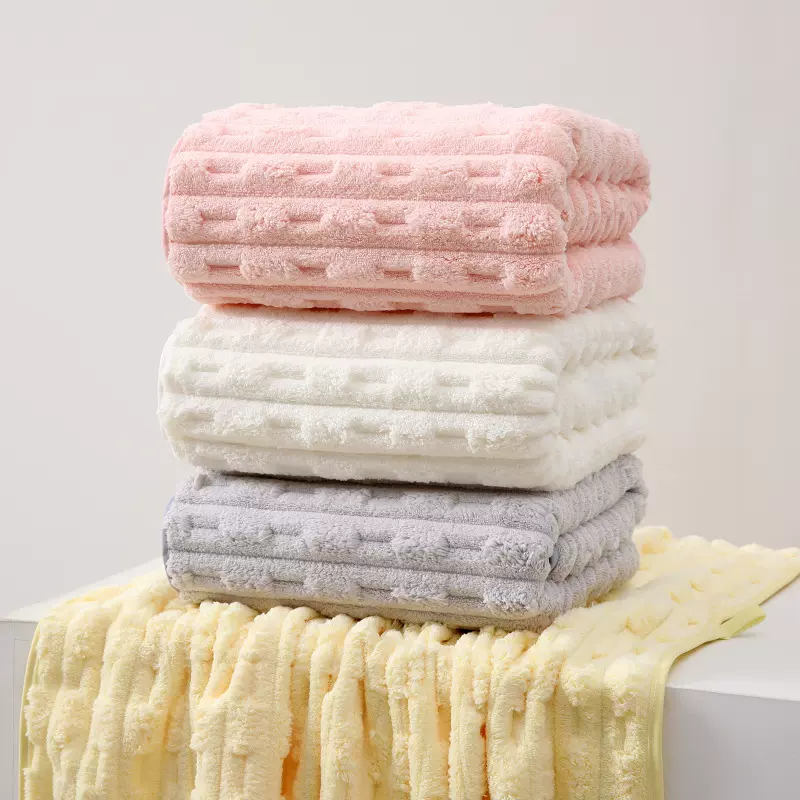 竹节绒大浴巾吸水速干沙滩巾家用法式泡芙珊瑚绒裹巾美容院三件套