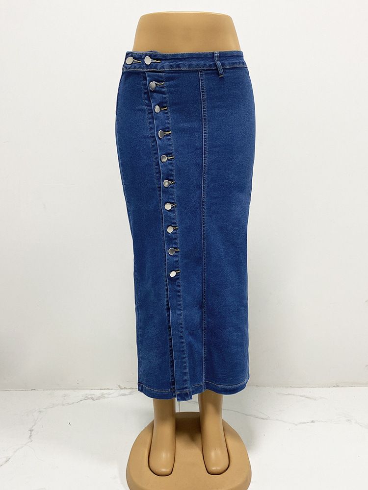 329g Weight Midi Dress Dress Length Type Denim Skirt Dresses Type Cotton, Polyester, Denim Fabric Type Mid Waist Waist Line High Elasticity Elasticity Holiday, Travel Occasion Regular Fit Fit Type Solid Color Pattern Summer Season Women's Gender Streetwear Style Summer Streetwear Solid Color Cotton Polyester Denim Midi Dress Skirts 无