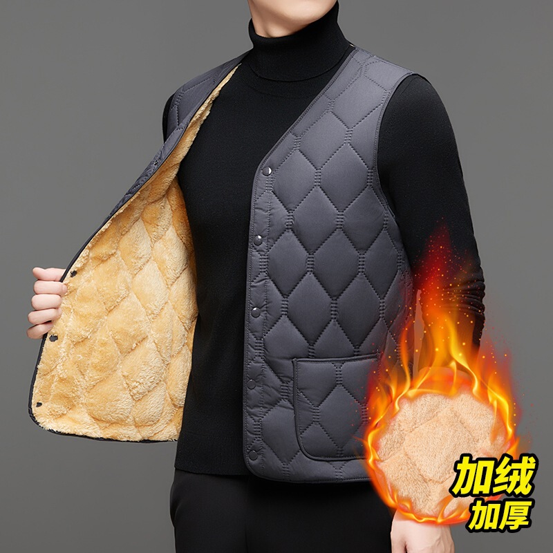 Autumn and Winter 2024 New Men's Cotton Vest fleece-lined Thickened Dad's Warm Waistcoat Jacket for Middle-aged and Elderly