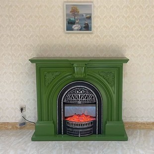 1.3 m Simple French Pastoral Fresh avocado green Fireplace Decorative Cabinet Living Room Cream Flame Simulation