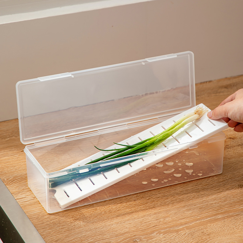 ネギ香菜専用鮮度保持箱冷蔵庫水切り収納箱長条食品級整理神器密封箱|undefined