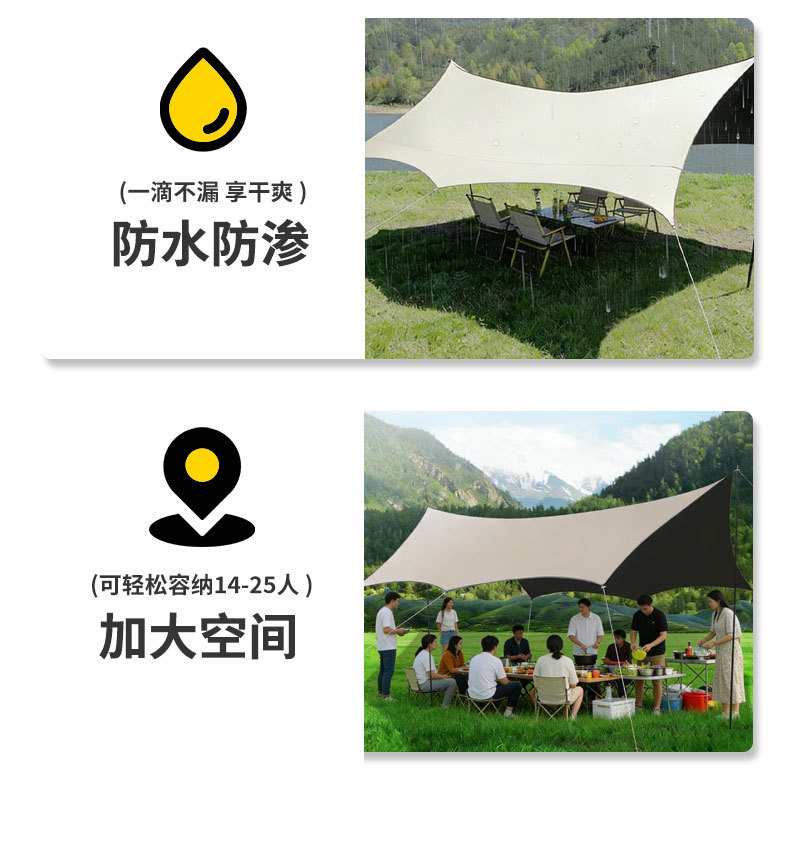 Black Vinyl Butterfly-Shaped Extra-Large Thickened Tent for Outdoor Camping, Windproof, Waterproof, Sunshade Canopy