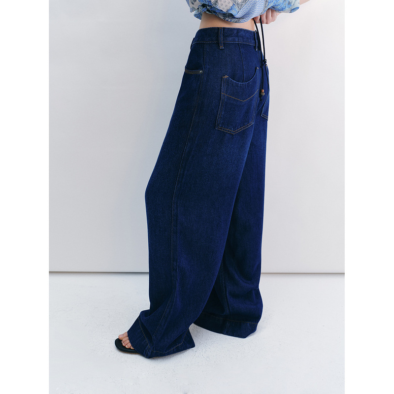 [Hour] New Vertical Cool Loose Casual Low Waist Pants Tencel Washed Jeans Female V8709