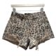 Distinctive Ripped Edge Elastic Leopard Print Denim Shorts Women's 2025 Summer New All-match Slimming Wide-leg Hot Pants