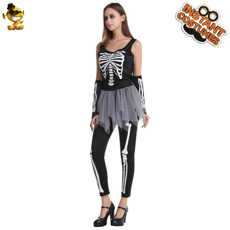 Halloween grande hembra fantasma hueso cráneo traje mascarada cos juego de rol etapa fantasma hueso juego traje