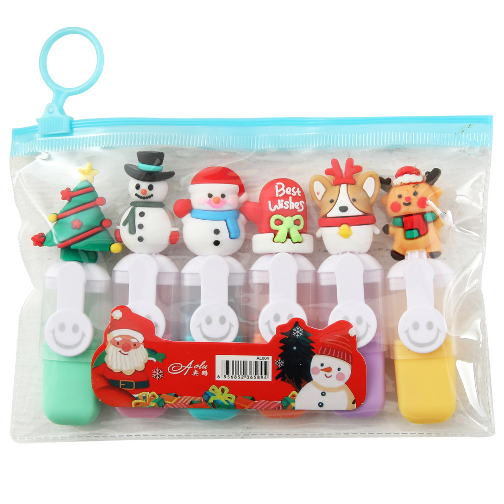 Serie de Navidad mini 6 color resaltador conjunto de dibujos animados lindos marcadores de color de alto valor de los estudiantes