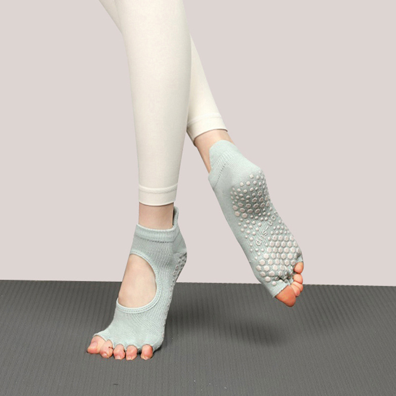 Calcetines de yoga para otoño e invierno, calcetines de cinco dedos, calcetines antideslizantes para Pilates, calcetines deportivos profesionales para mujer con dedos separados, venta al por mayor con espalda abierta.