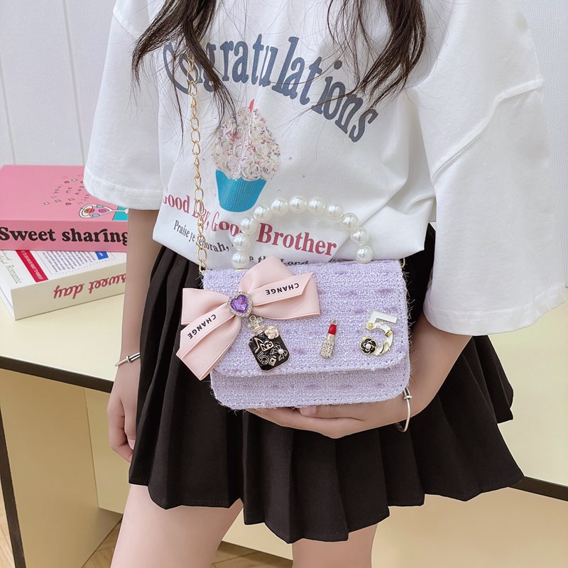 Bolsos para niños bolso de hombro lindo para mujer bolso de mensajero de perlas con lazo de moda princesa bolso de niña de estilo occidental