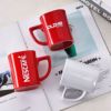 Creative square ceramic milk cup solid red glaze coffee cup supply promotional gift march cup formula logo wholesale