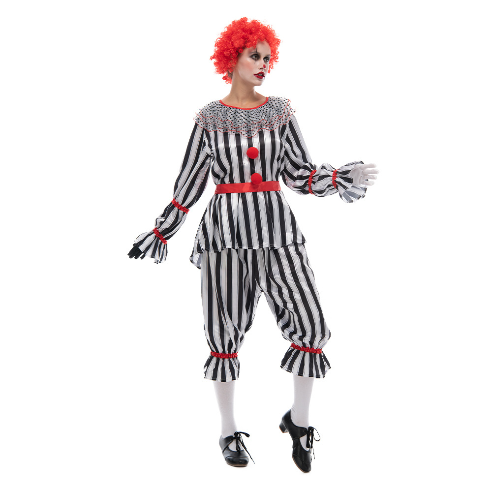 Big girl black and white striped clown stage drama bar party costume_voghion.com