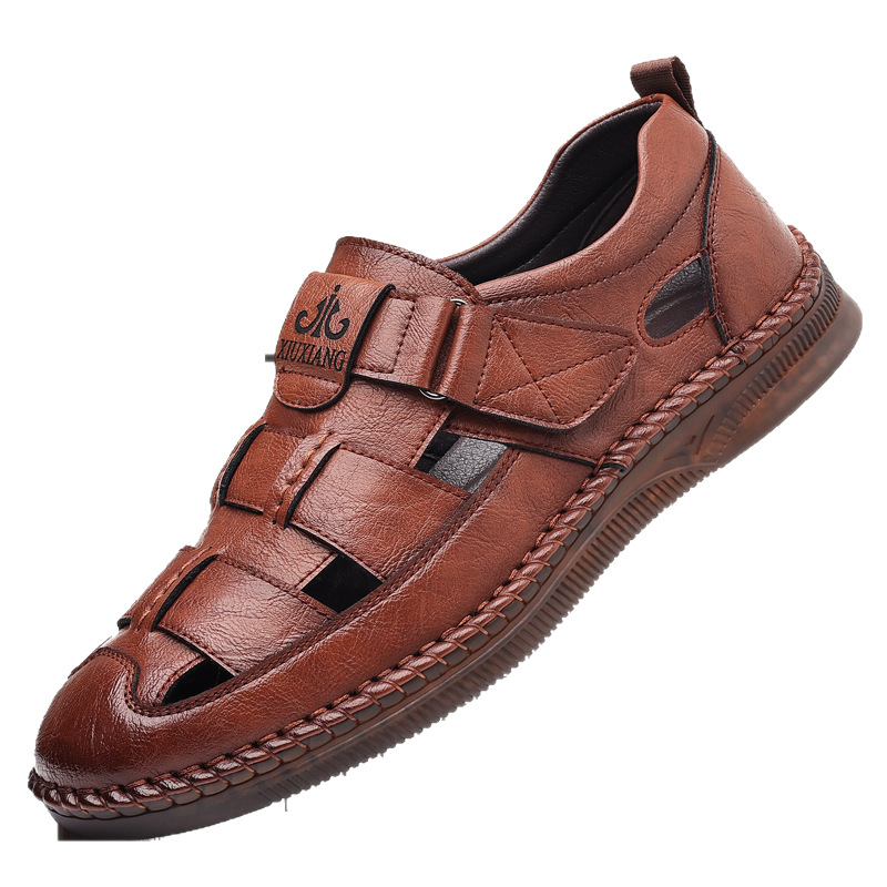 Herren Leder Sandalen Mit Klettverschluss Für Den Sommer_voghion.com
