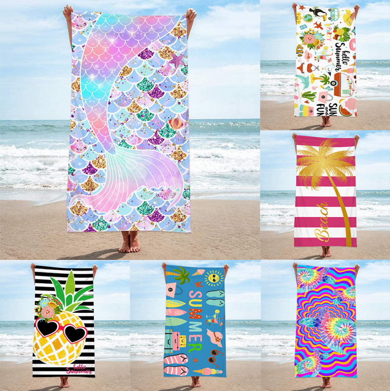 Colorful Fishtail Microfiber Terry Cloth Beach Towel Bath Towel Seaside Sitting Blanket Shawl Sweat Towel Blanket Sitting Blanket