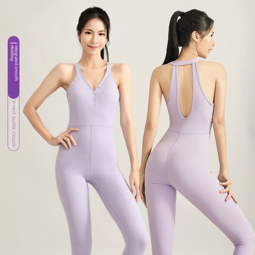 Cross-border tight-fitting one-piece yoga suit for women with chest pads fitness sports fitness clothing outdoor quick-drying yoga sports set 