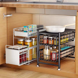 1PKN抽拉式厨房下水槽置物架橱柜内分层隔板家用台面锅架储物收纳