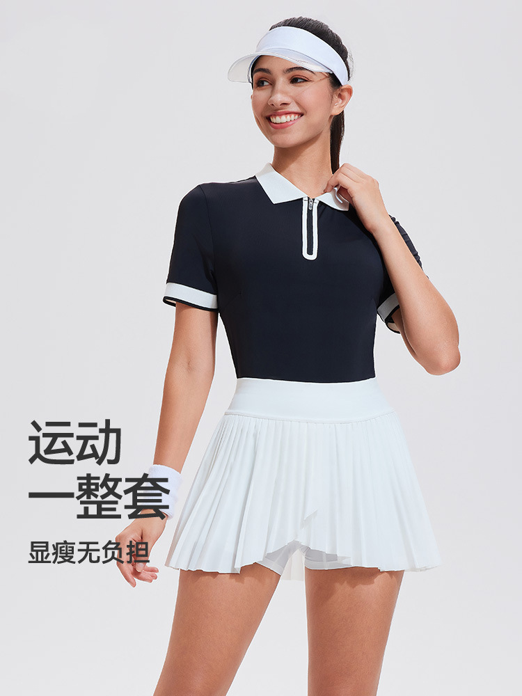 Trajes de deportes transfronterizos de mujeres, trajes de yoga transpirables, trajes de fitness de mangas cortas, trajes de tenis de bádminton delgados, trajes de mujeres