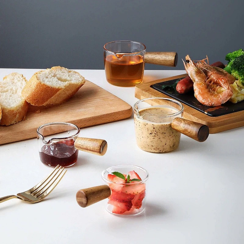 Manufacturer small milk cup milk jug espresso scale measuring cup coffee plus milk cup wooden handle small milk jug household use