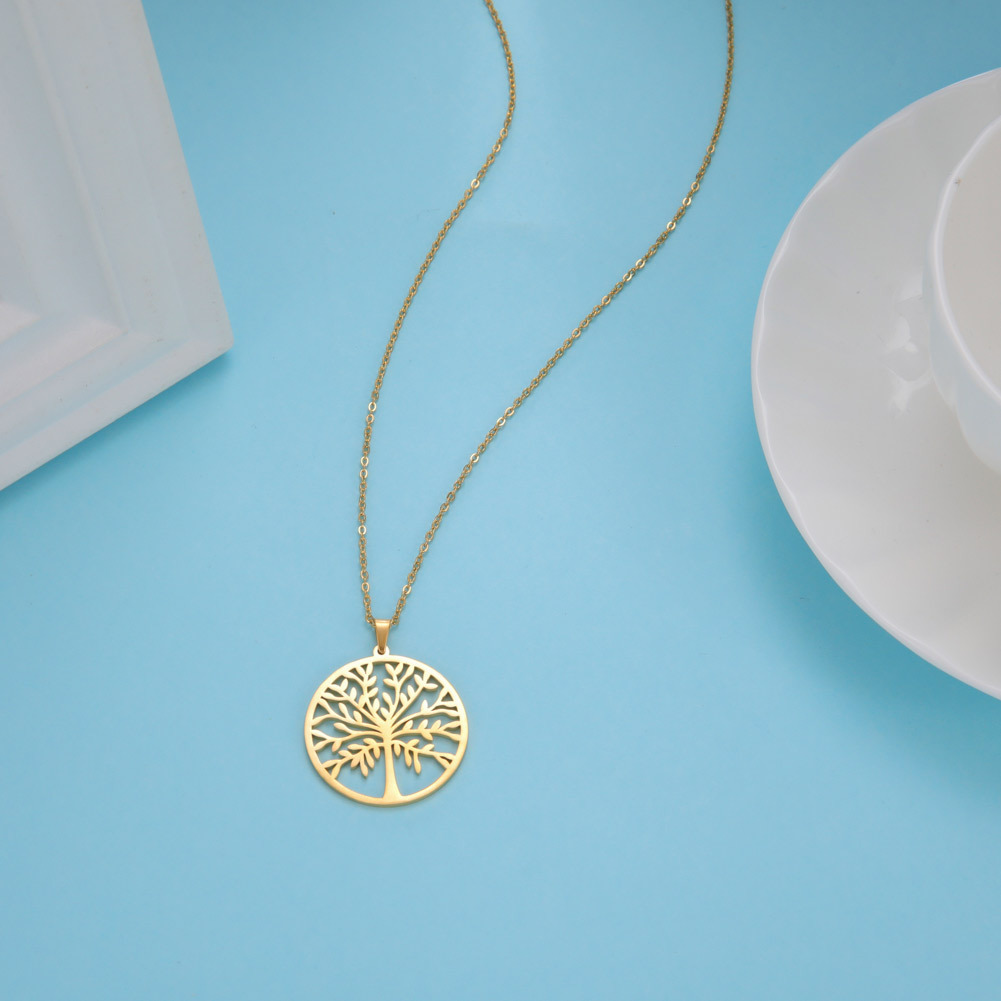 Pendentif arbre de vie collier acier inoxydable bijoux_voghion.com