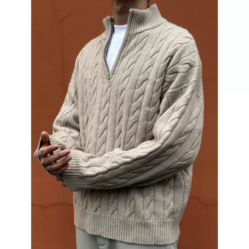 半拉链毛衣男秋冬季慵懒风麻花美式复古青少年情侣内搭打底针织衫