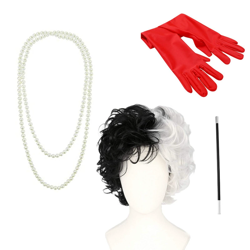 Черно-белый инь-янь парик Gatsby Witch Cruella наряды парик перчатки сигаретная палочка набор 101 верный пес Ace