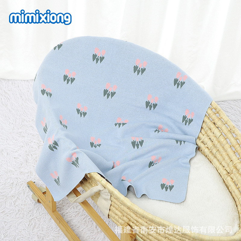 Ins venta caliente Amazon Europa y América nuevo bebé transfronterizo tejido tulipán jacquard manta bebé a prueba de viento