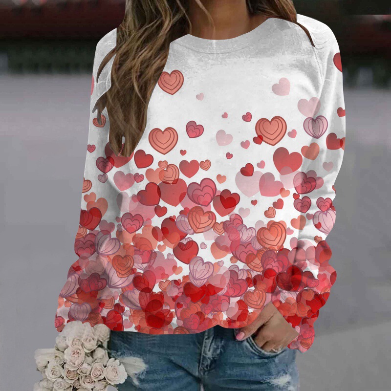 European anD American RounD Neck Women's Long-sleeveD Sweatshirt Cross-borDer Casual Sports Clover 3D PrinteD Women's RounD Neck Sweatshirt