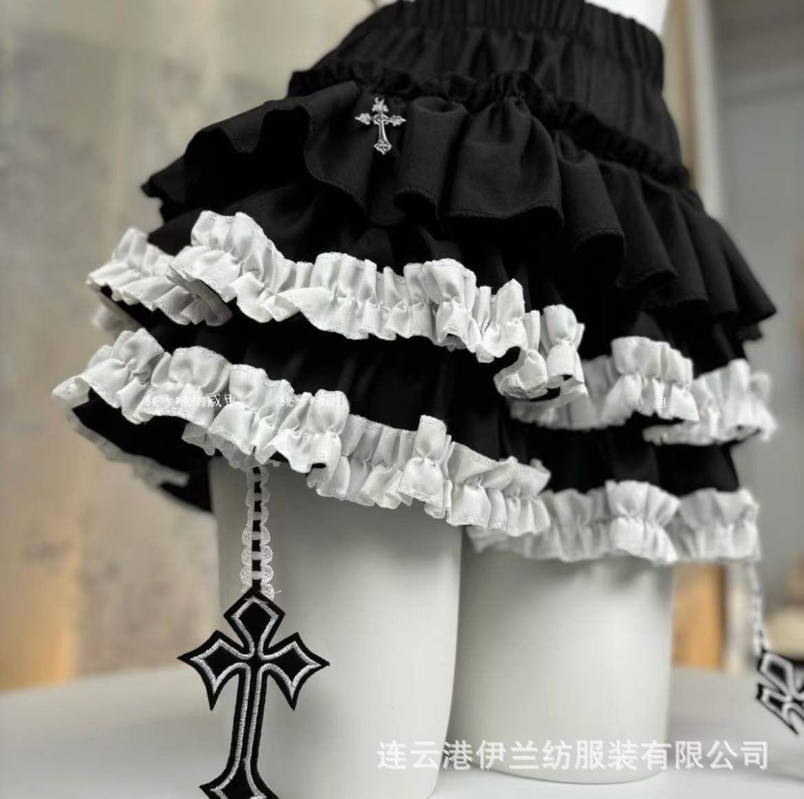 Gothic Dark Style Tutu Skirt with Bubble Shorts, White One Size Polyester Layered Mini — detail image 2