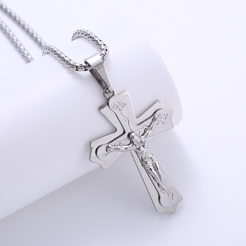 Retro Cross Titanium Steel Plating Pendant Necklace_colorza_5