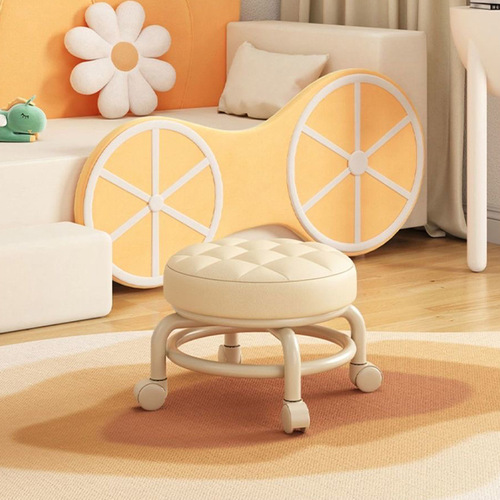Home Skating Low Bench Children's Swivel Wheel Learning Step Bench Seamless Nail Moving Small Round Bench Living Room Entrance Shoe Changing Bench