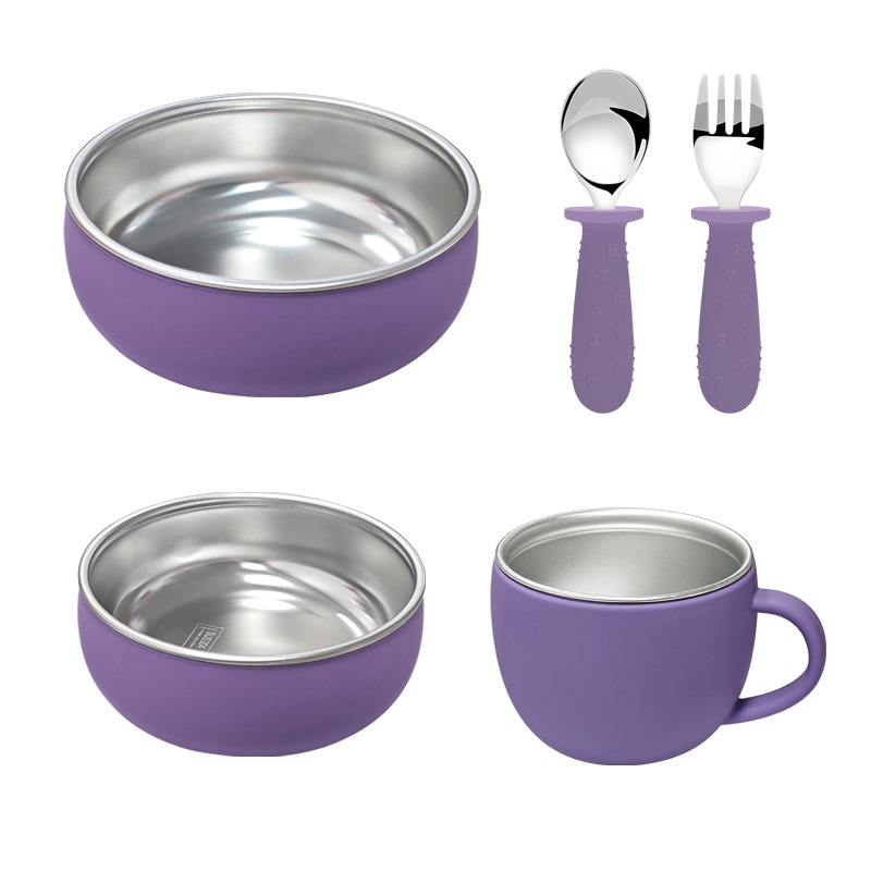 Amazon desmontable plato de comedor para bebés y madres tazón de silicona cuchara horquilla 304 acero inoxidable conjunto de plato de comedor infantil