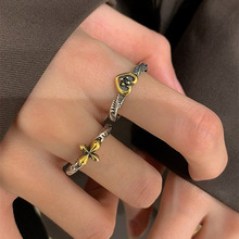 韓版S925銀塗鴉莫比烏斯戒指女復古時尚愛心十字架開口指環食指戒
