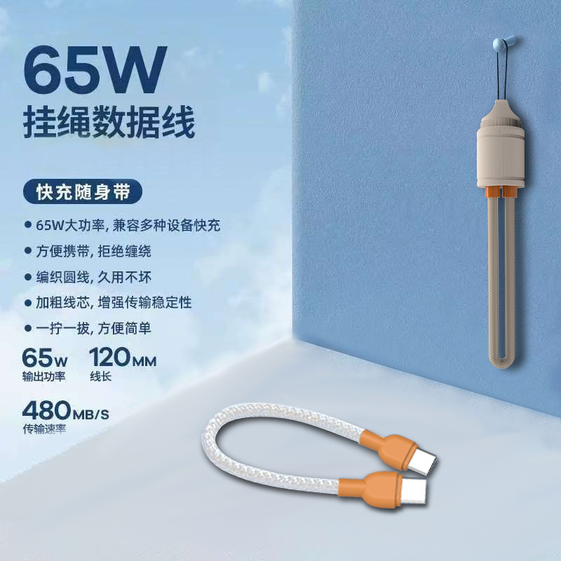 手机挂绳数据线65W快充type-c充电线二合一充电宝配机短线便携|undefined