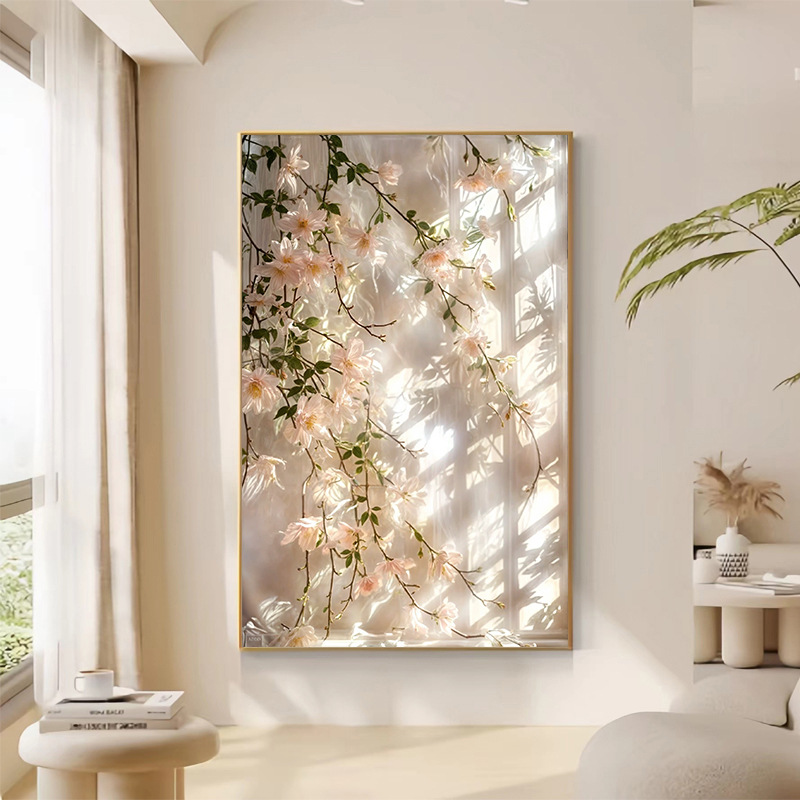 Girasoles de viento crema sala de estar pintura decorativa floral textura sofá fondo pared pintura de piso puerta de entrada mural
