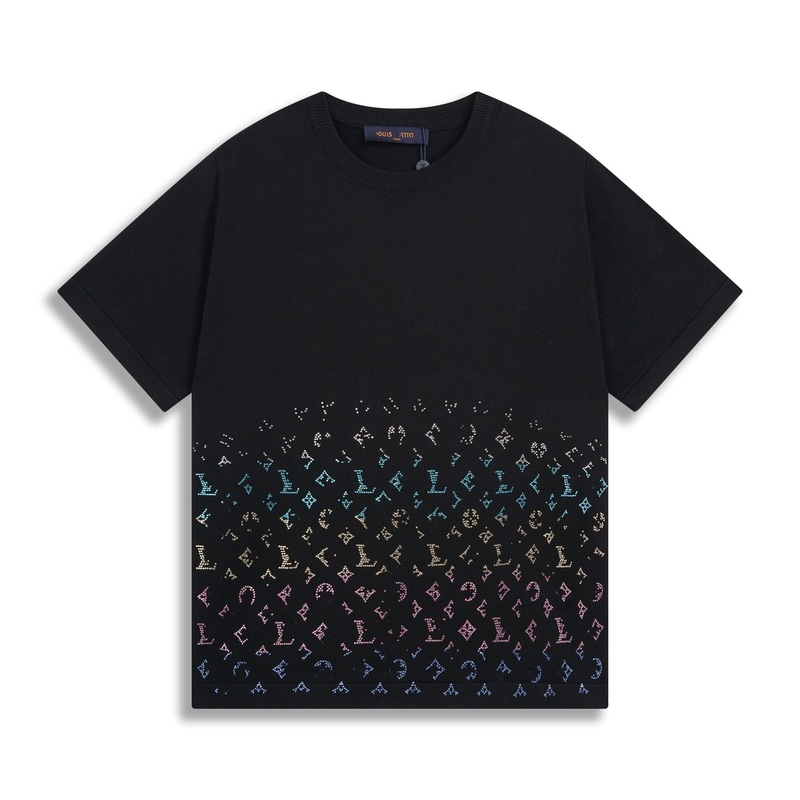 クロスボーダー ロバニット Tシャツ 2025 新しい市松模様の文字ジャカード カジュアル ルーズ 男女兼用 カップル 半袖|undefined