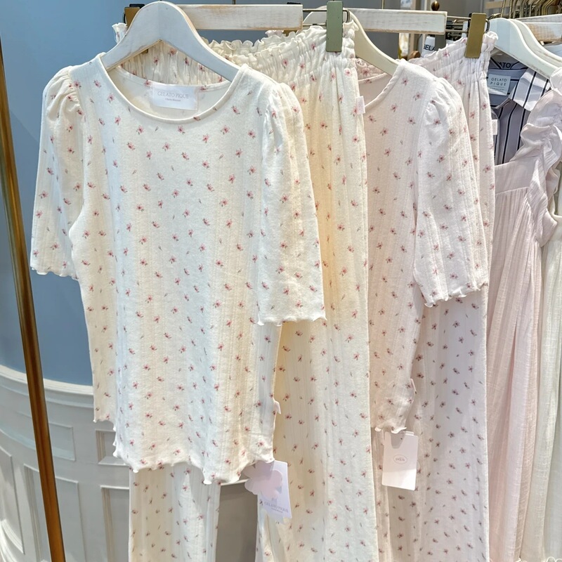 Japanese-Style Gp Sweet Cherry Blossom Short-Sleeve Long Pants Pajamas for Women, Spring and Summer Skin-Friendly Cotton Soft Loungewear Set Suitable for Wearing Outside