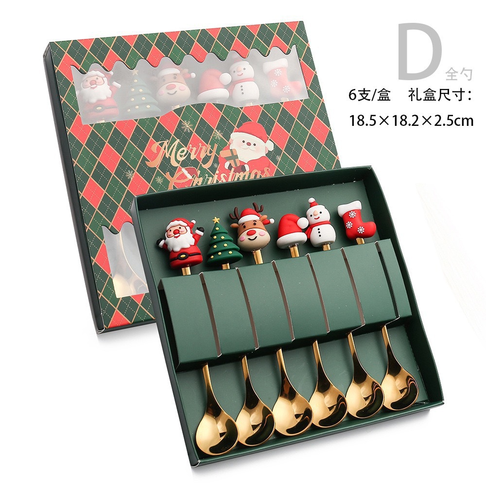 Cuchilleras de acero inoxidable transfronterizas muñecas de Navidad cucharas y tenedores juegos de regalo de café cucharas de postre horquilla de fruta pastel image 70