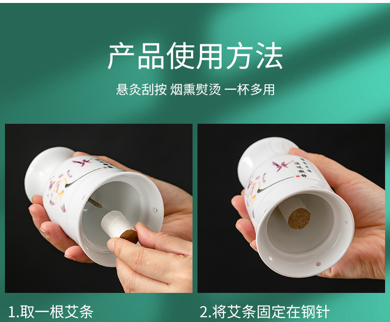 Ceramic Moxibustion Cup Gua Sha Jar Double Layer Heat Insulated Ash Grid Design for Home Meridian Care in use