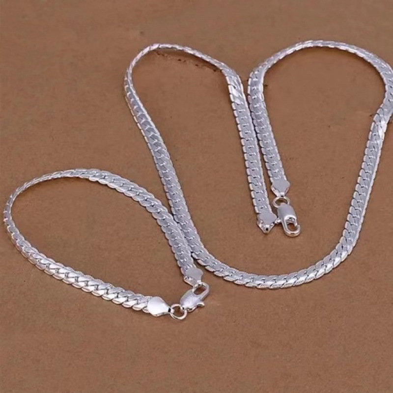 Cross-Border Hot Selling Wish Popular European and American Hot Selling Necklace 4mm Side Embossed Necklace Fashion Copper Necklace Wholesale