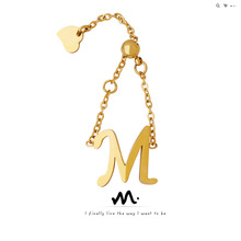 欧美ins冷淡风简约M字链条桃心指尖戒指钛钢镀金手指链手饰 A124