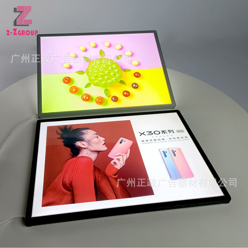 抽画超薄灯箱广告牌壁挂式钢化玻璃桌面吧台LED发光菜单点餐厂家