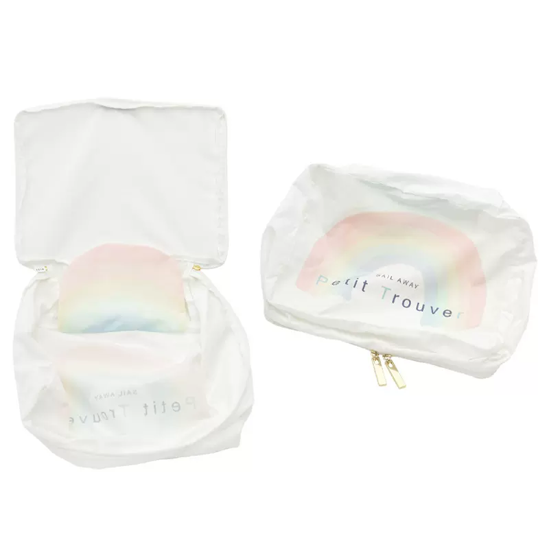 简约可爱彩虹化妆包印花干净白色轻薄可折叠旅行包衣物收纳包定制