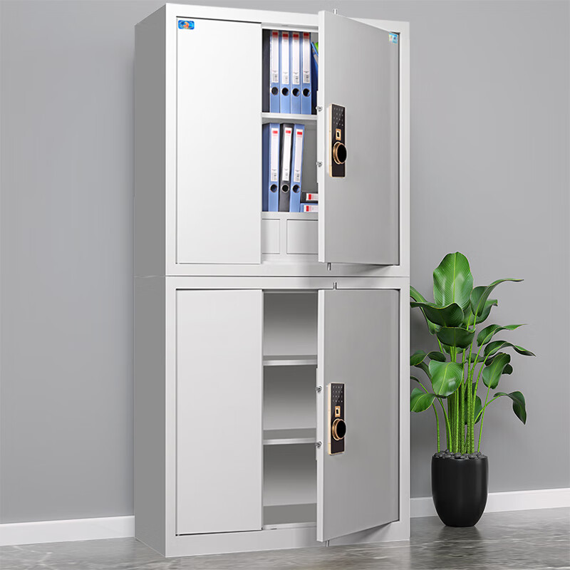 虎牌电子保密柜指纹密码锁钢制保险柜器材柜分体双节文件柜 灰色