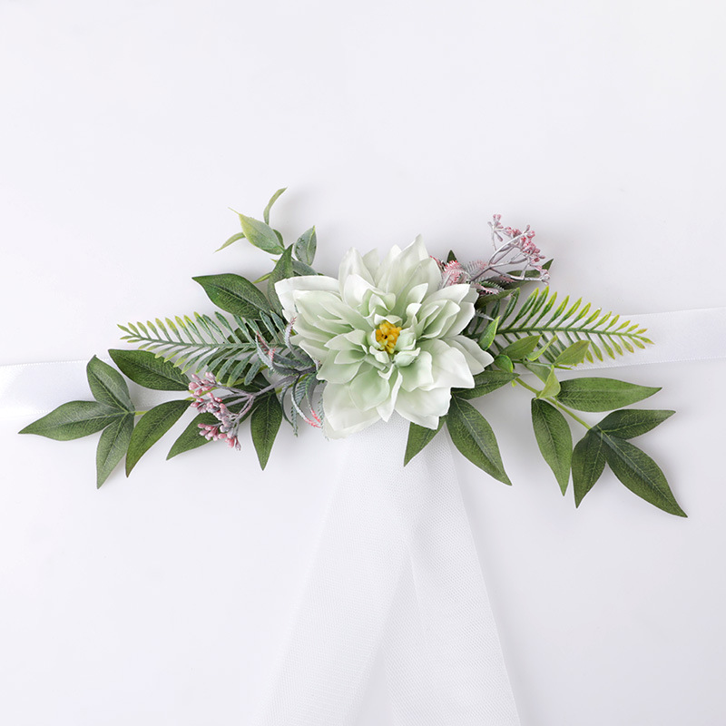 Baoxin productos de la boda Nordic Mori eucalipto hoja silla trasera Flor de la boda banquete Silla de nuevo Flor Amazon Venta caliente flor artificial