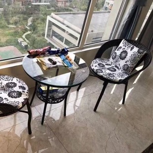 Simple Modern Leisure Outdoor Outdoor Courtyard Small Coffee Table Single Chair Balcony Table and Chair Rattan Chair Three-piece Combination