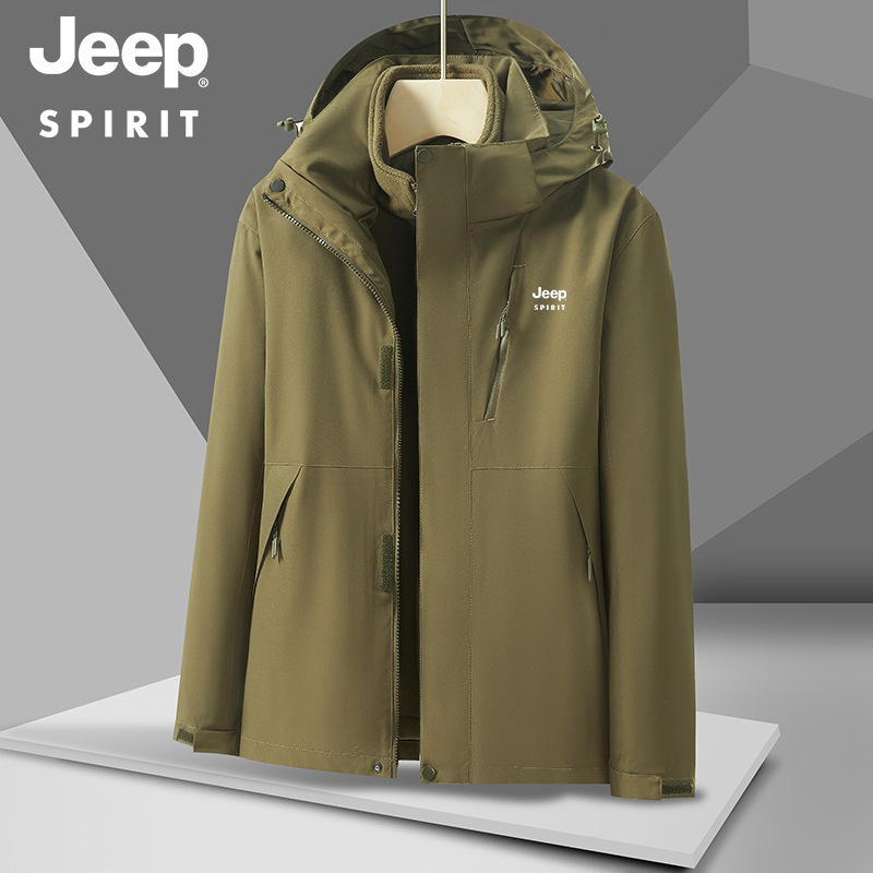JEEP SPIRIT autumn and winter new three-in-one jacket detachable color matching super soft fleece-lined liner mountaineering suit