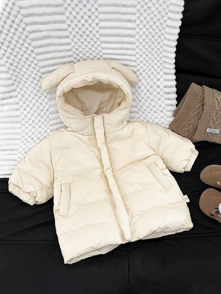 Trajes de invierno para bebés nuevos tipos de ropa de invierno para bebés delgada y ligera chaqueta de plumón blanco lindos dibujos animados ropa cálida