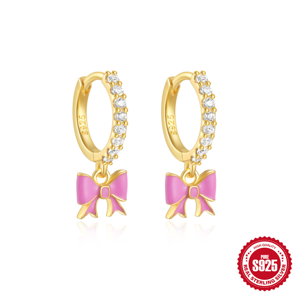 Pendientes de lazo de aceite de goteo de viento de niña de nuevo estilo de verano Pendientes de plata de ley s925 de moda simple para mujer